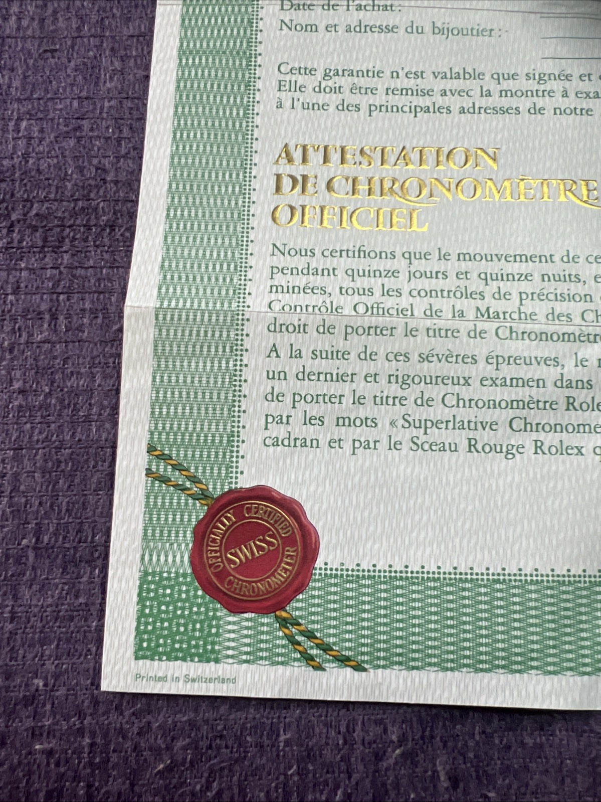 GENUINE Rolex Vintage watch Guarantee Warranty 1970s Certificate