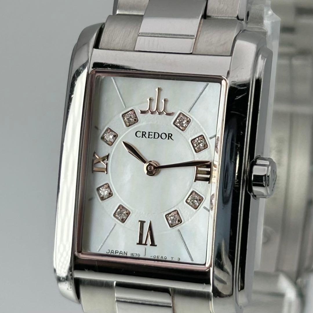 Rare SEIKO CREDOR 1E70-0CV0 20mm 18cm 7.09in White Shell Quartz Watch Japan