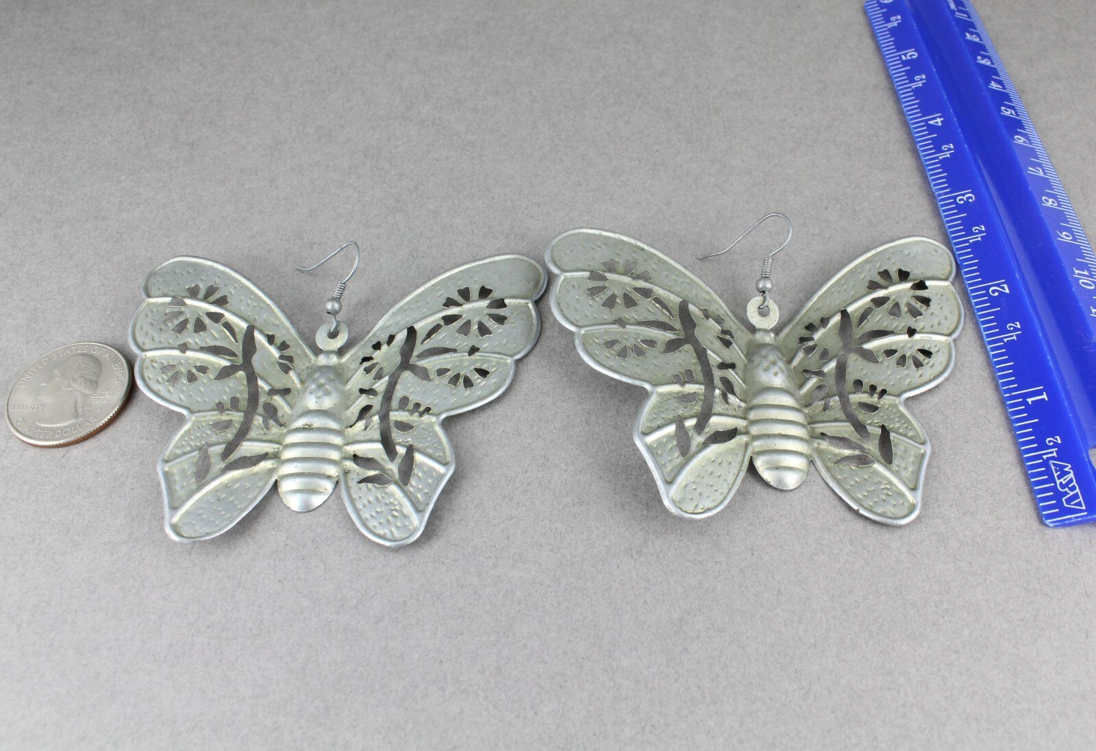 Silver huge butterfly earrings big giant lightweight dangle earrings large size