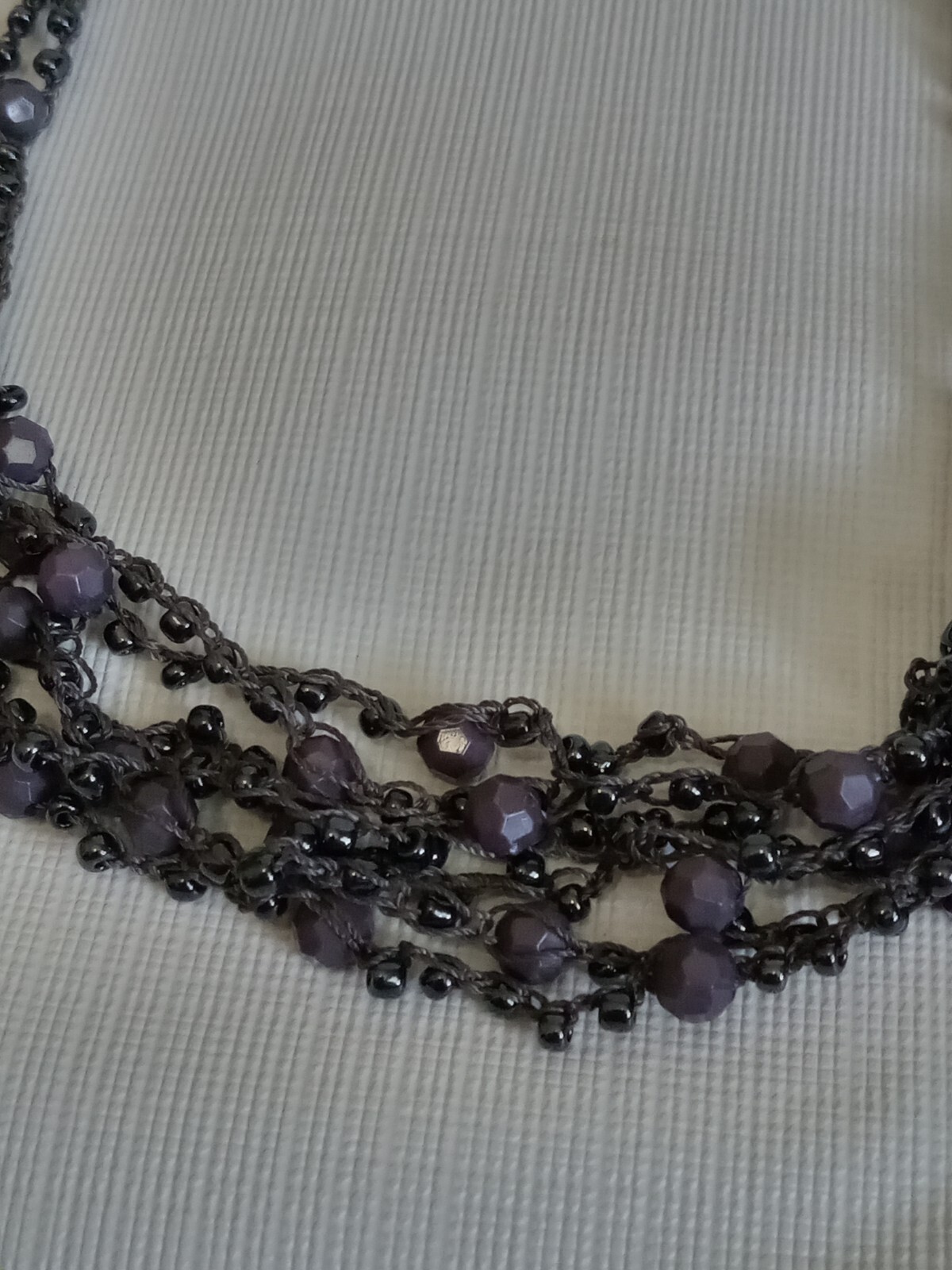 Black & Charcoal Gray Long Length Multi Strand Beaded Layered Statement Necklace