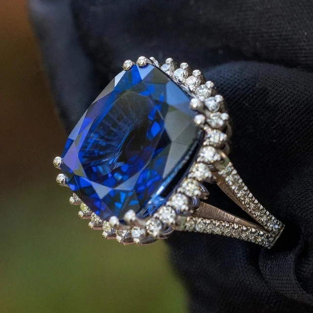 3CT Cushion Cut Lab-Created Sapphire Diamond Wedding Ring 14K White Gold Plated