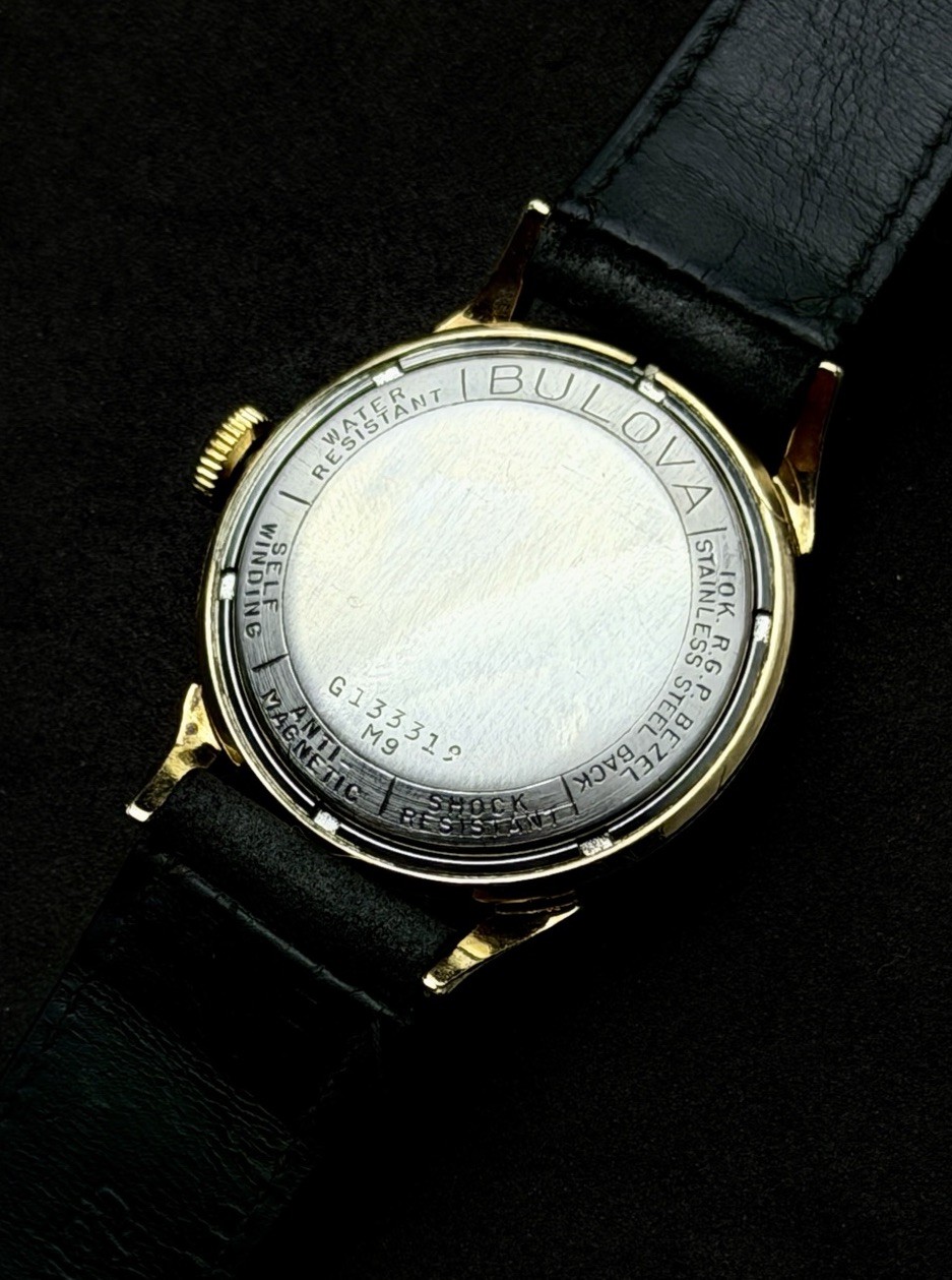 Vtg 1969 BULOVA Men’s 34mm Self-Wind Automatic Watch Gold Case Dial Black Suede