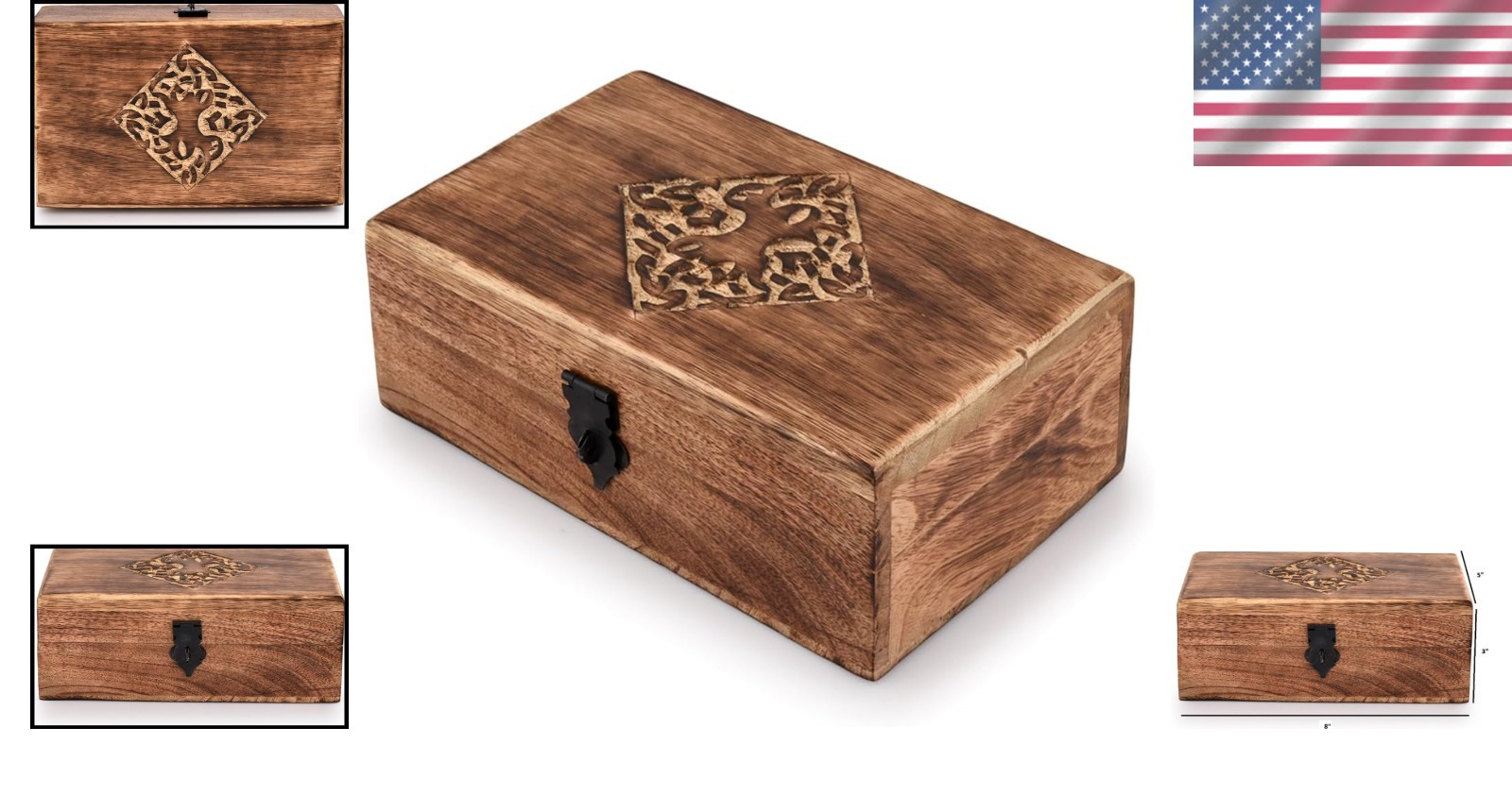 Polished Brown Jewelry Organizer – Handmade Keepsake Box with Celtic Engraving