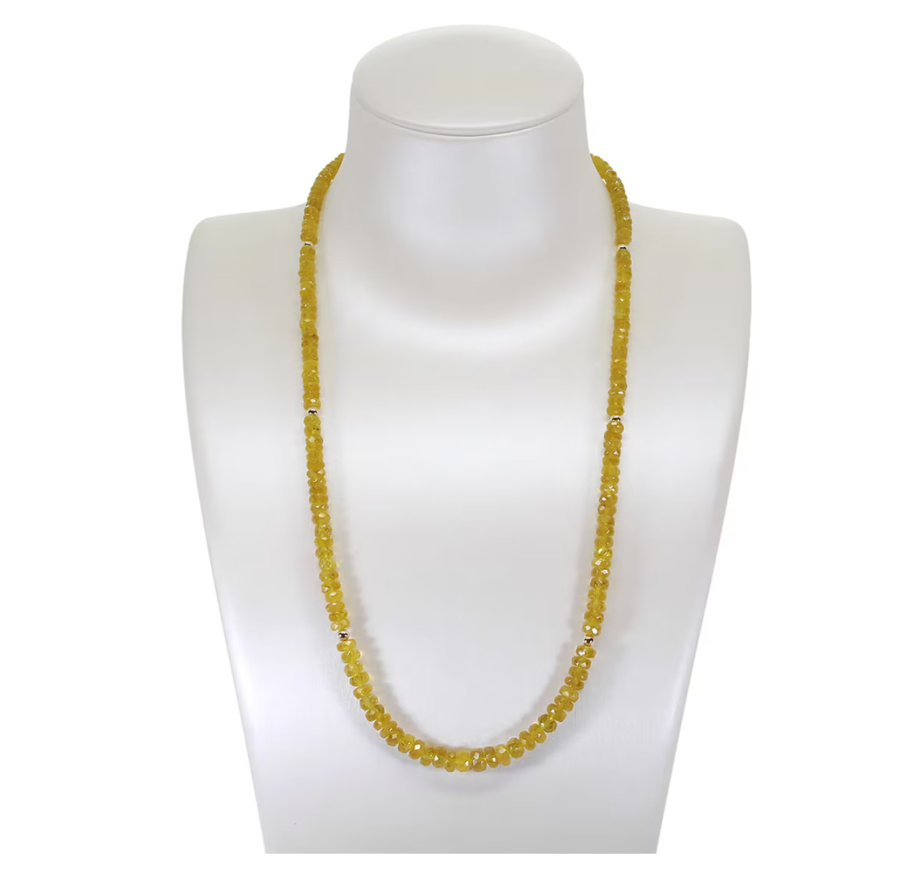 Natural Yellow Sapphire Beaded Necklace with Gold Beads 18 inch