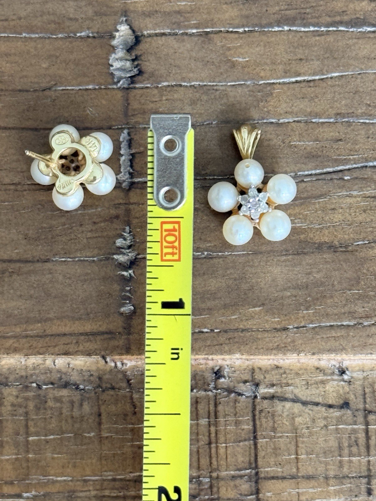 14k Yellow Gold Pearl Diamond Flower One Stud Earring One Pendant Simon’s 2 Gram