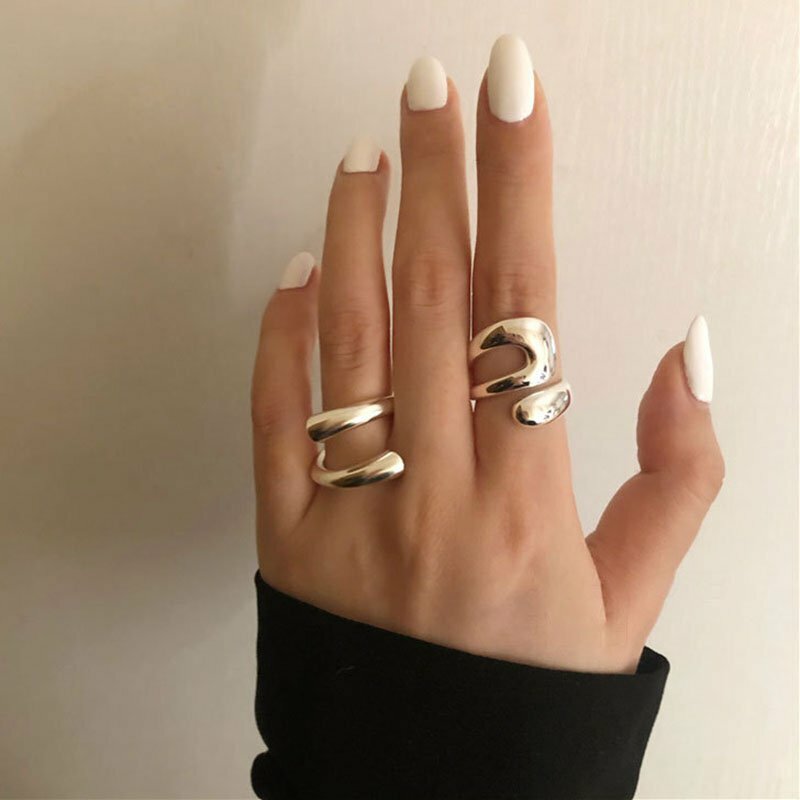 Fashion Silver Irregular Geometric Adjustable Finger Ring Women Jewelry New