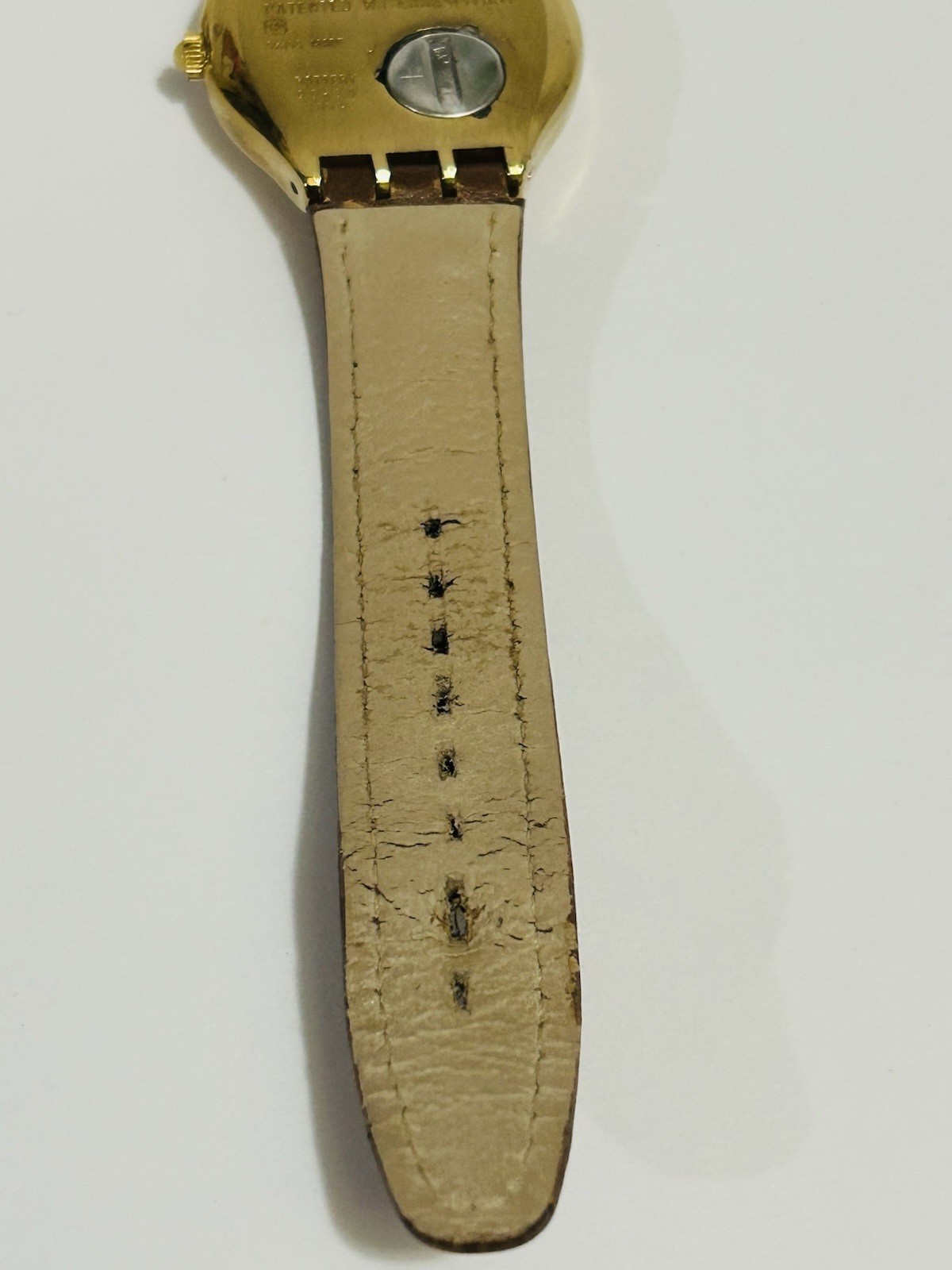 Swatch Swiss Lot of 2 Quartz Gold Tone Roman Dial Leather Strap Watches