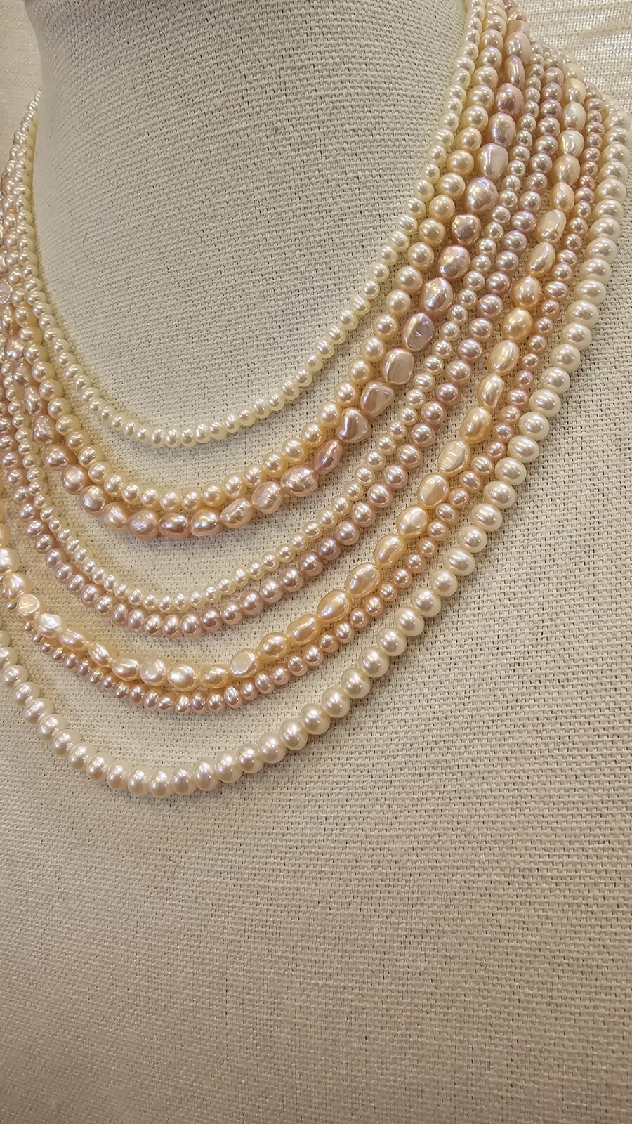 IWI Multi Strand Freshwater Pink Peach Cream Pearl Necklace 925