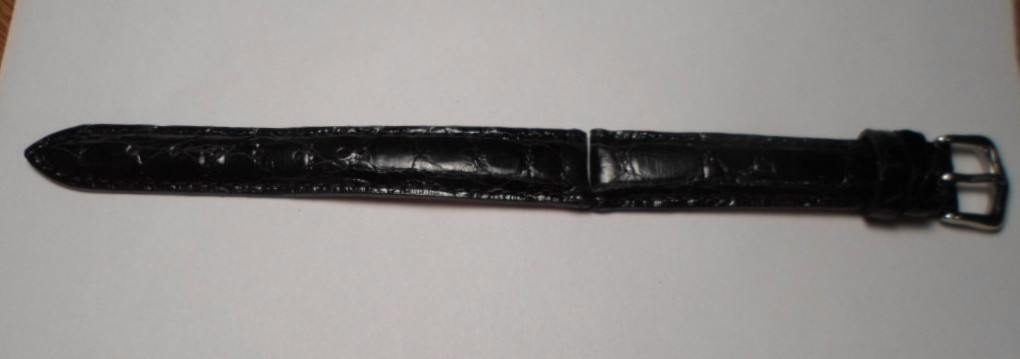 16mm Black Genuine Crocodile Valais Wrist Watch Strap Band Silver Buckle