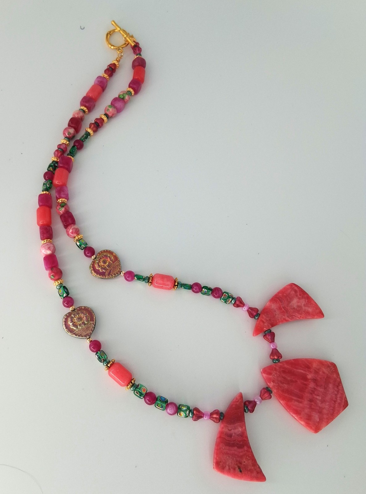 Rhodochrosite Statement Necklace with Rhodochrosite & Asstd Pink Beads
