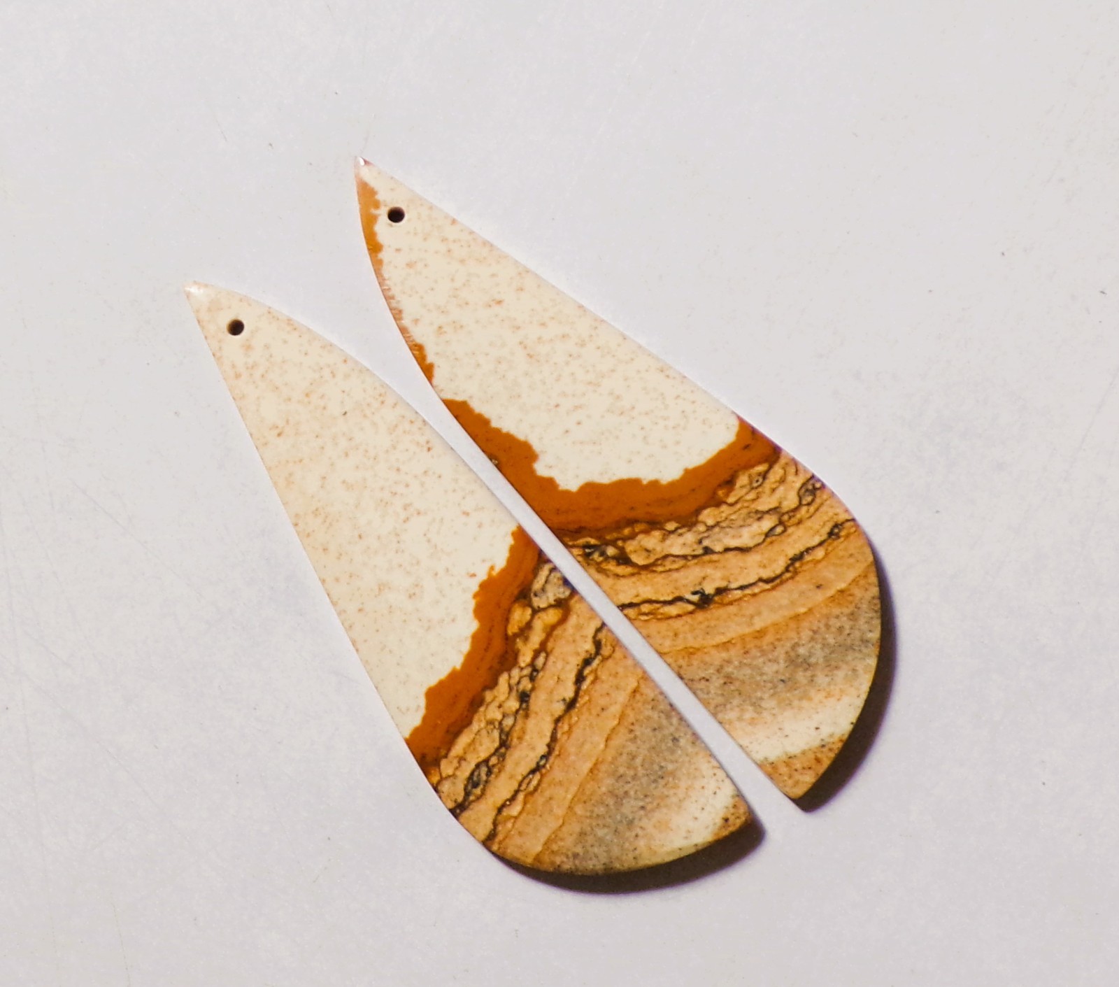 54.85 Cts Natural Picture Jasper Drilled Cabochon Match Pair Gemstone 55X17MM 47
