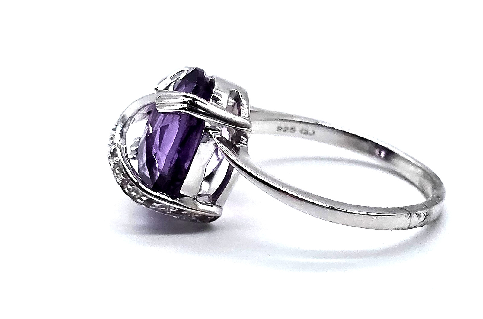 Women White Gold Rhodium Over Solid Sterling Silver 4.38 CTW Purple Amethyst