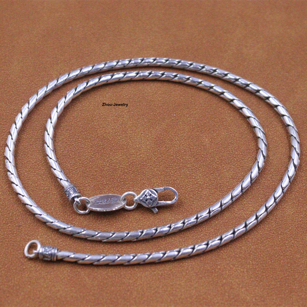 Real S925 Sterling Silver Chain 3mm Solid Round Leaf Link Necklace 33-34g 19.6in