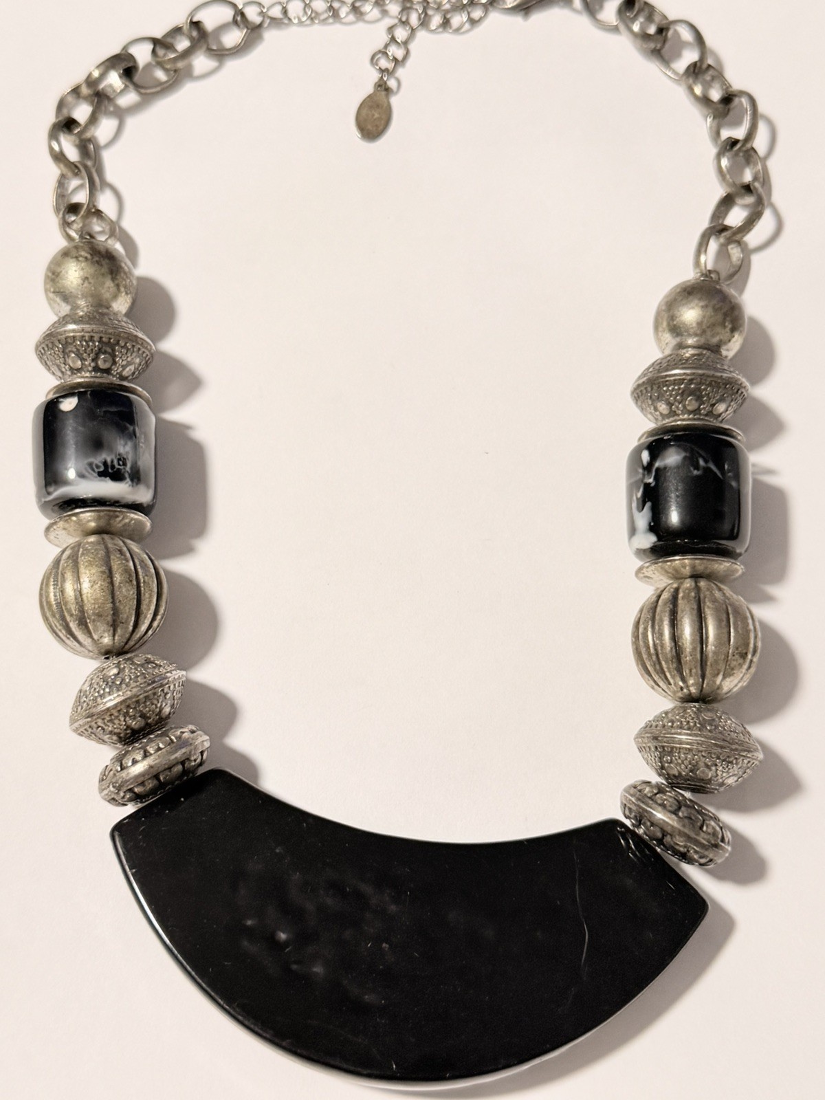 Vintage Chunky Black White Lucite Resin Half Moon Statement Necklace Collar