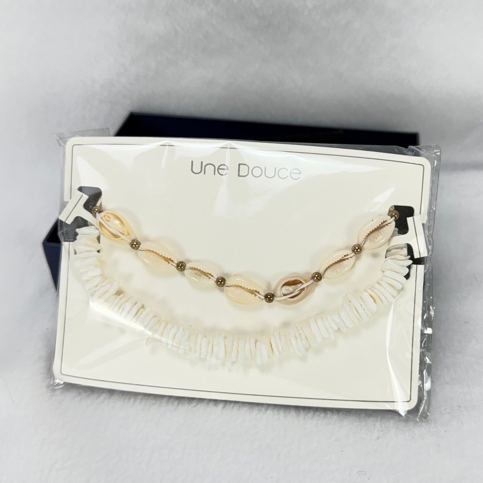 Une Douce Puka & Cowrie Shell Choker Set White & Gold NWT Boho Coastal Beach