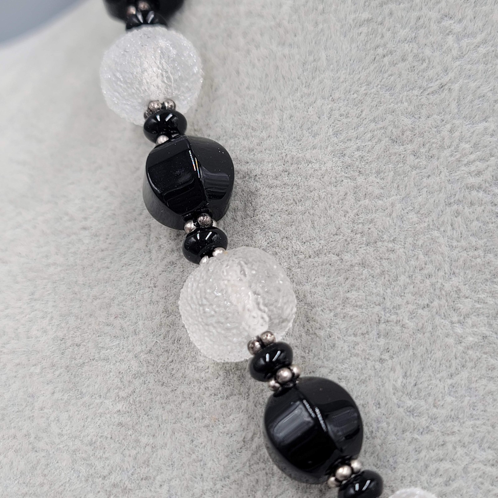 Black Glass Bead Frosted Clear Necklace 18″