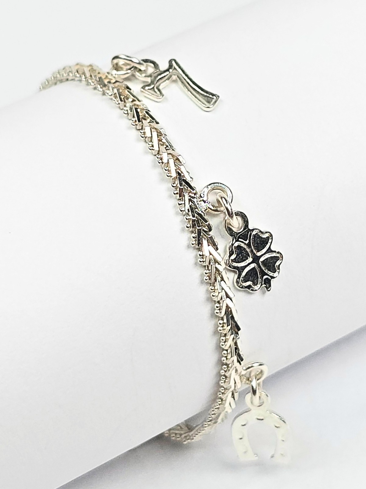 Bracelet Lucky Charm Elephant Horseshoe Owl 7 Charms 925 Sterling Silver 18.5cm