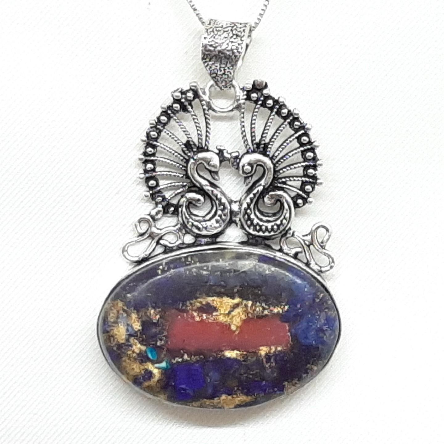 LARGE 24.00ctw Mixed Stone Cabochon 925 Sterling Silver Pendant 15.5g