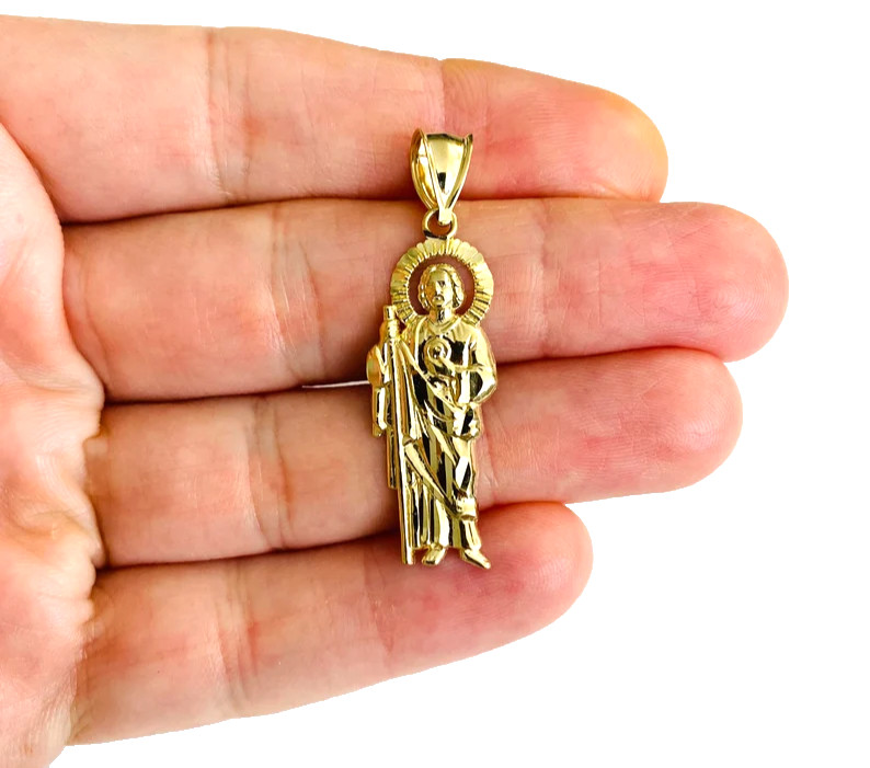 10k Solid Gold Saint Jude Thaddeus Pendant – 1.7″ 10K Real Gold San Judas -G113