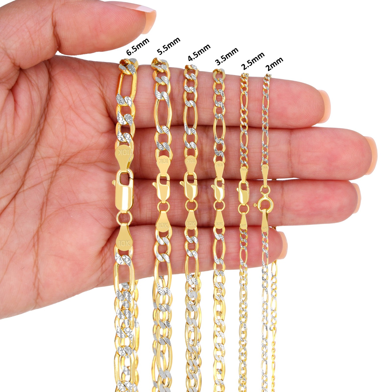 10K Yellow Gold 2mm-9mm Diamond Cut Figaro Pave Chain Necklace Bracelet 7″- 30″