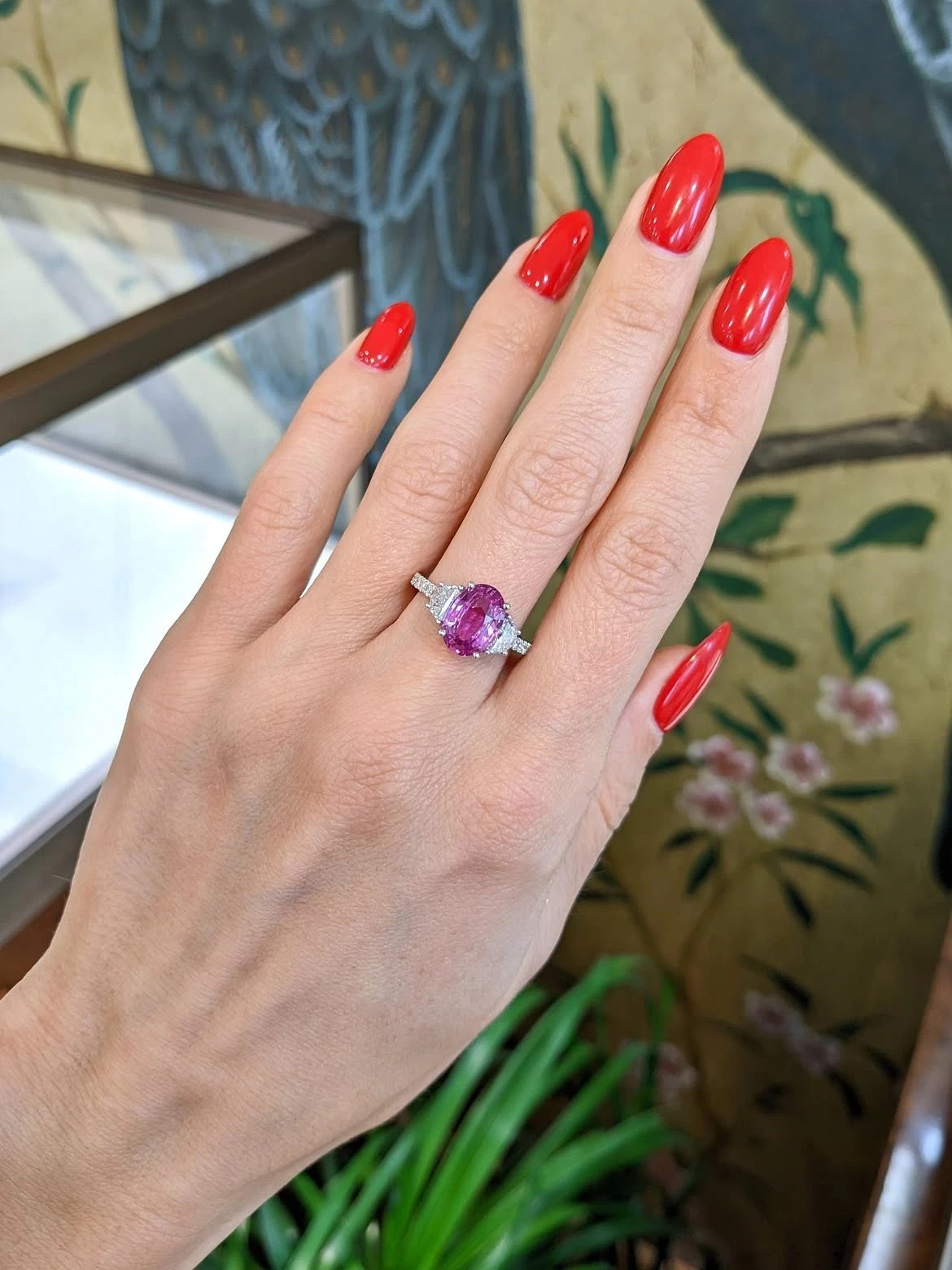 2.53Ct Oval Cut Natural Pink Sapphire Diamond Wedding Ring 14K Real White Gold 7