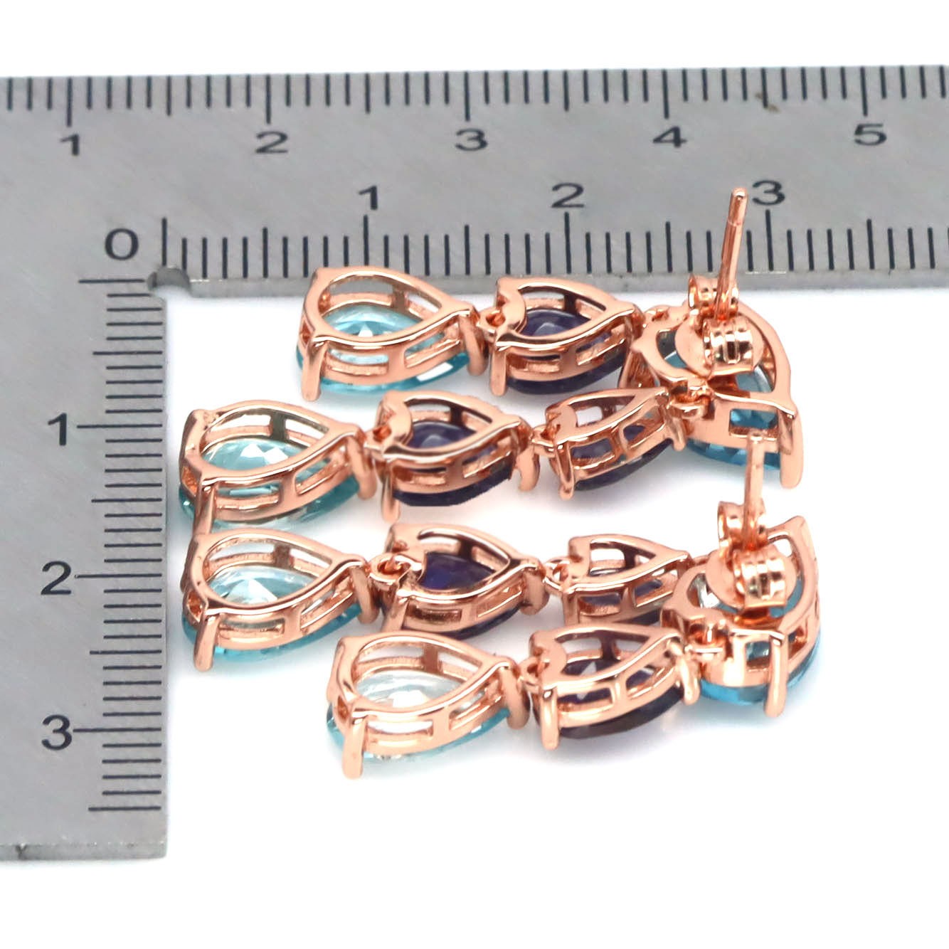 925 Sterling Silver 6 x 9 MM. Sky Blue Topaz Zircon Iolite Earrings