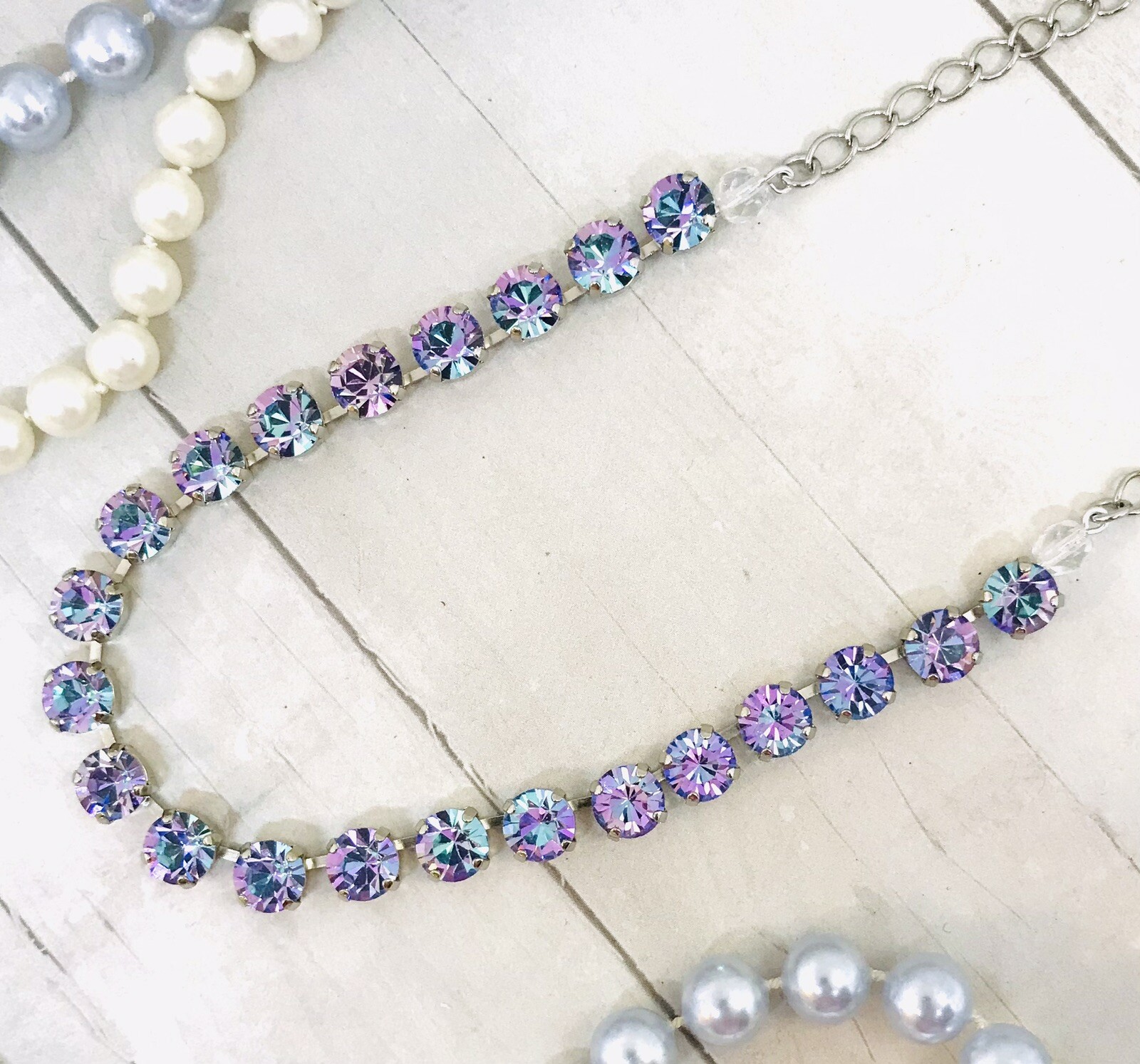 Vitrail Light Crystal Cup Chain Necklace, Lavender Crystal Tennis Necklace