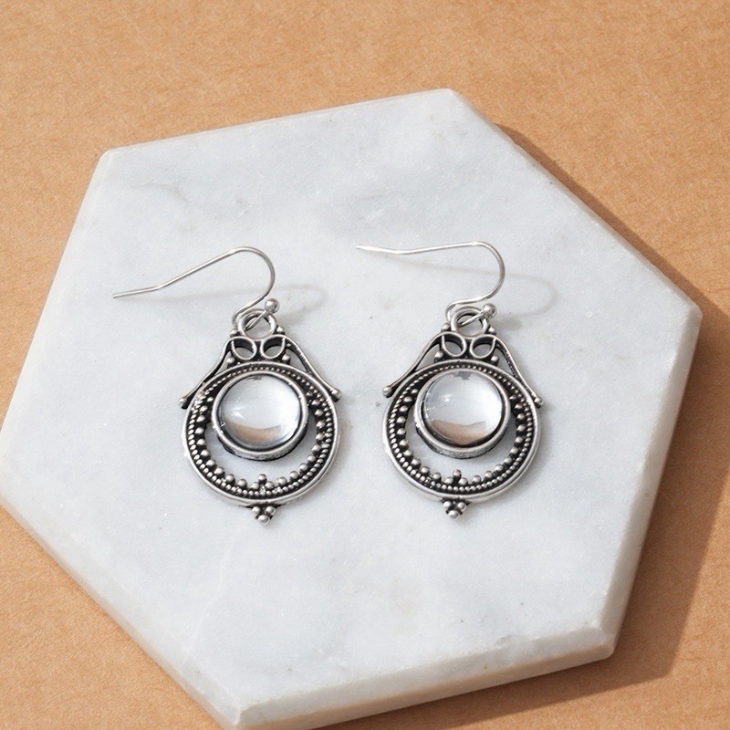 Elegant Boho moonstone Drop Earrings Women Silver Plated Lab-Created 67