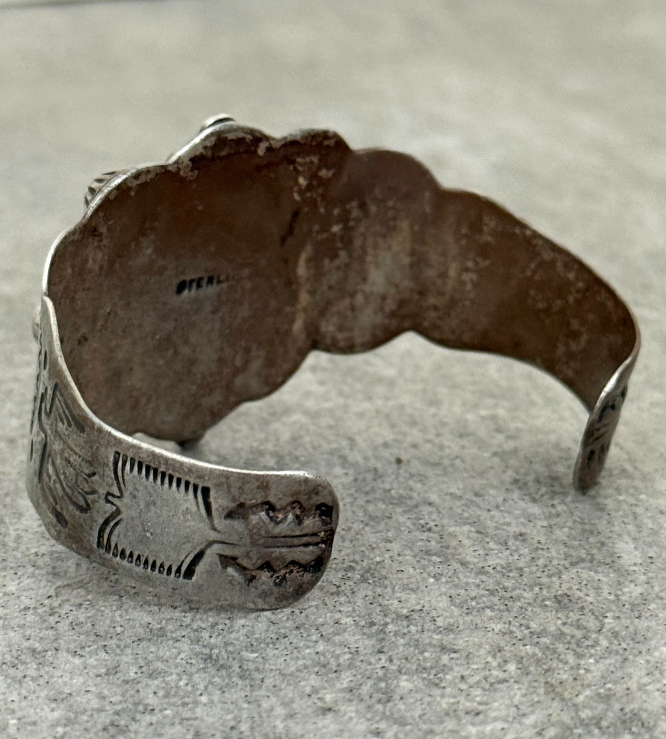 OLD FRED HARVEY era Navajo THUNDERBIRD Turquoise Sterling Bracelet 37+g 7.1 in