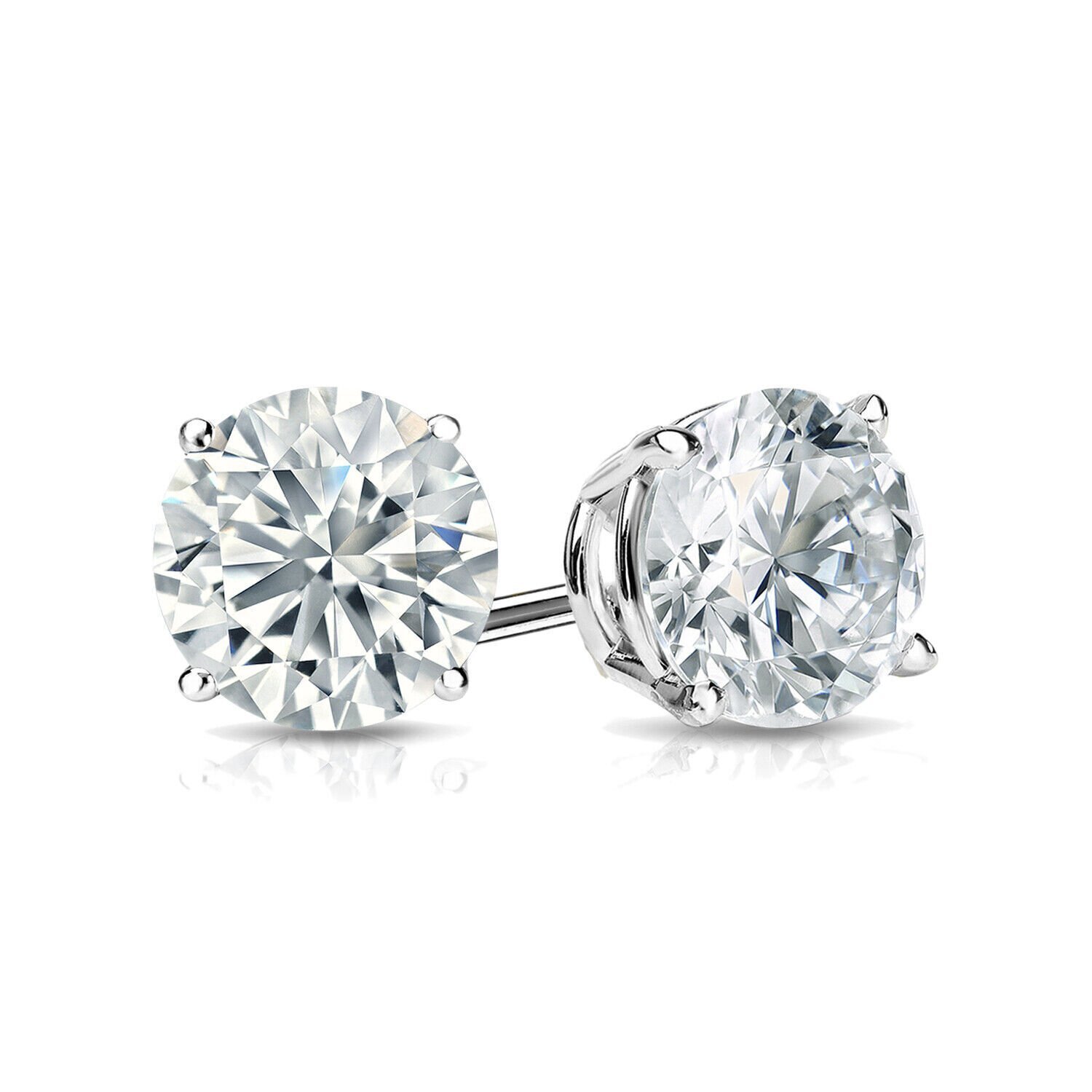 Round Cut VVS1/D Lab Created Stud Earrings 14k White Gold Push Back