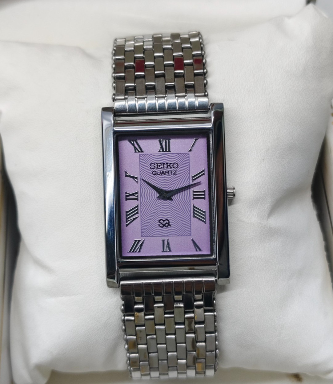 Vintage Refurbished Seiko Slim Tank Purple Quartz Japan Men s Wrist Watch