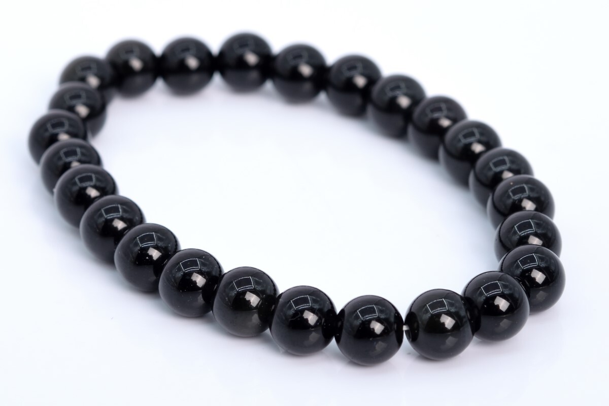 8MM Black Obsidian Bracelet Grade A Genuine Natural Round Gemstone Beads 7″