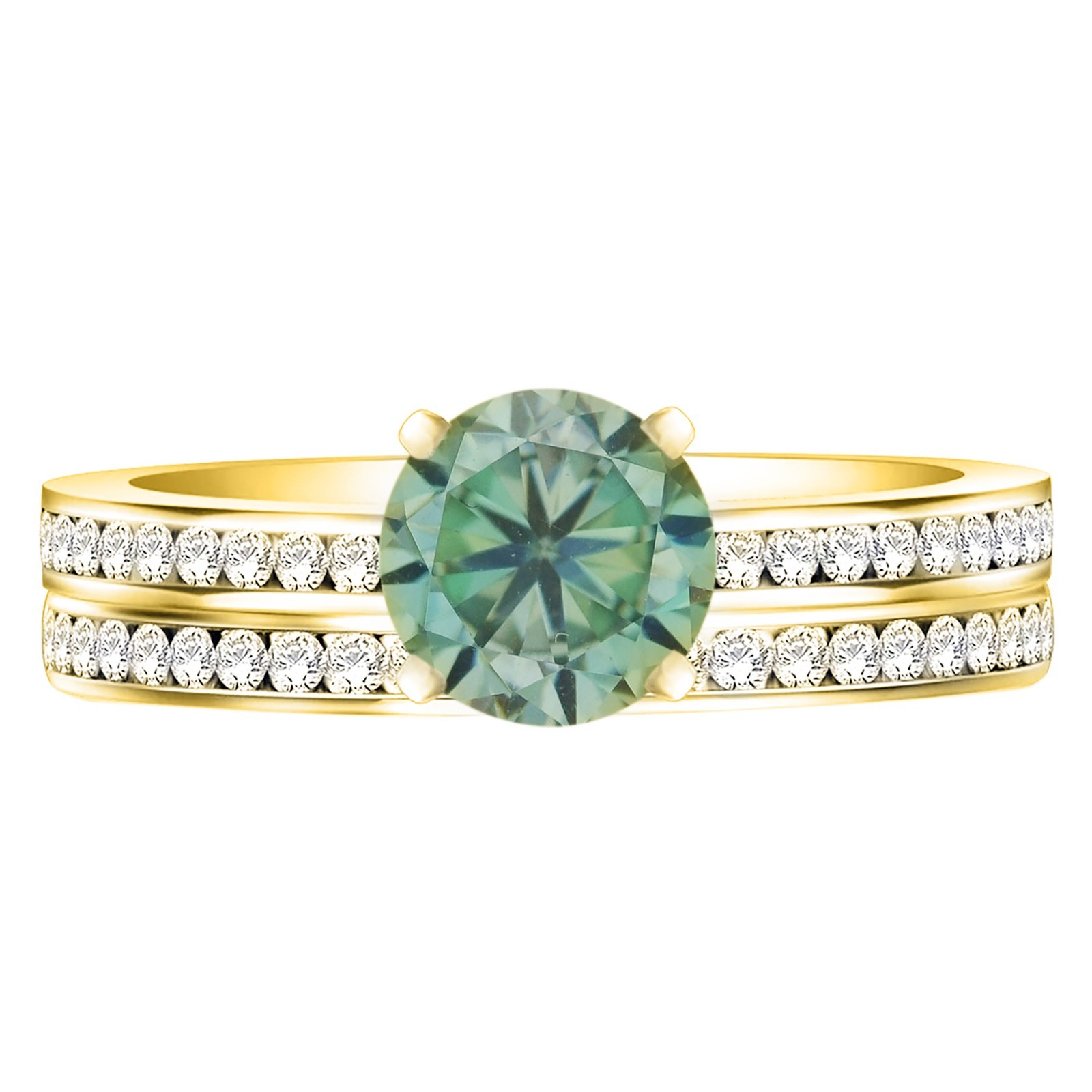 14KT Gold 2.50Cts. Certified Bluish Green & White Diamond Ring – Tariff Free