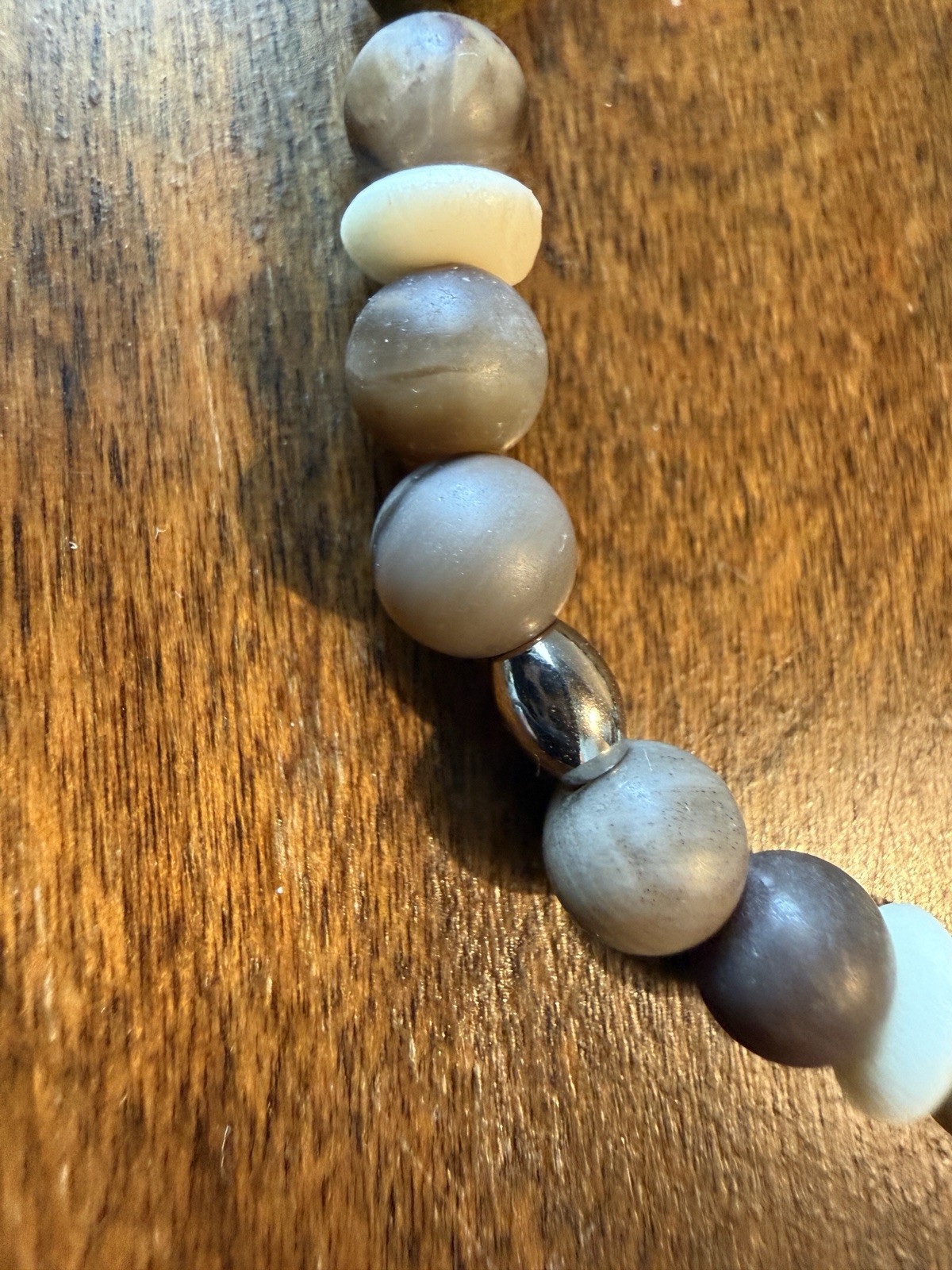Ocean Brown Gray White Stone Round Bead Stretch Bracelet White Spacers Stackable