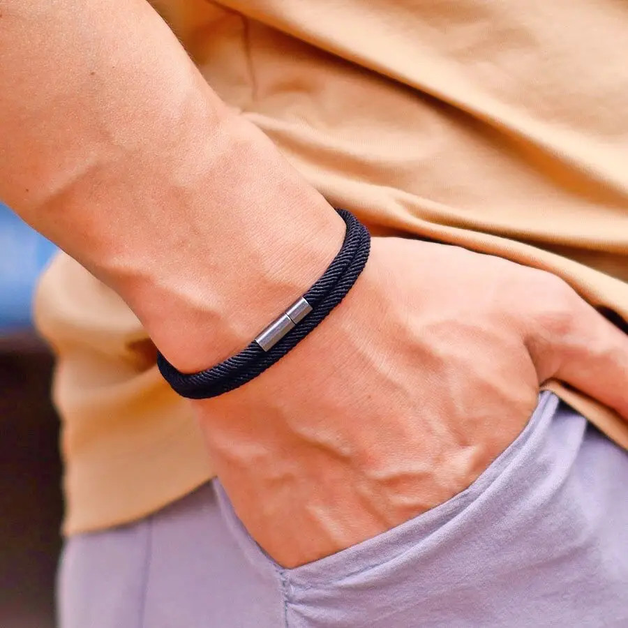 Rope Bracelet Men Nylon Double Layer 4MM Lucky Thread Buckle Style 1 Pc