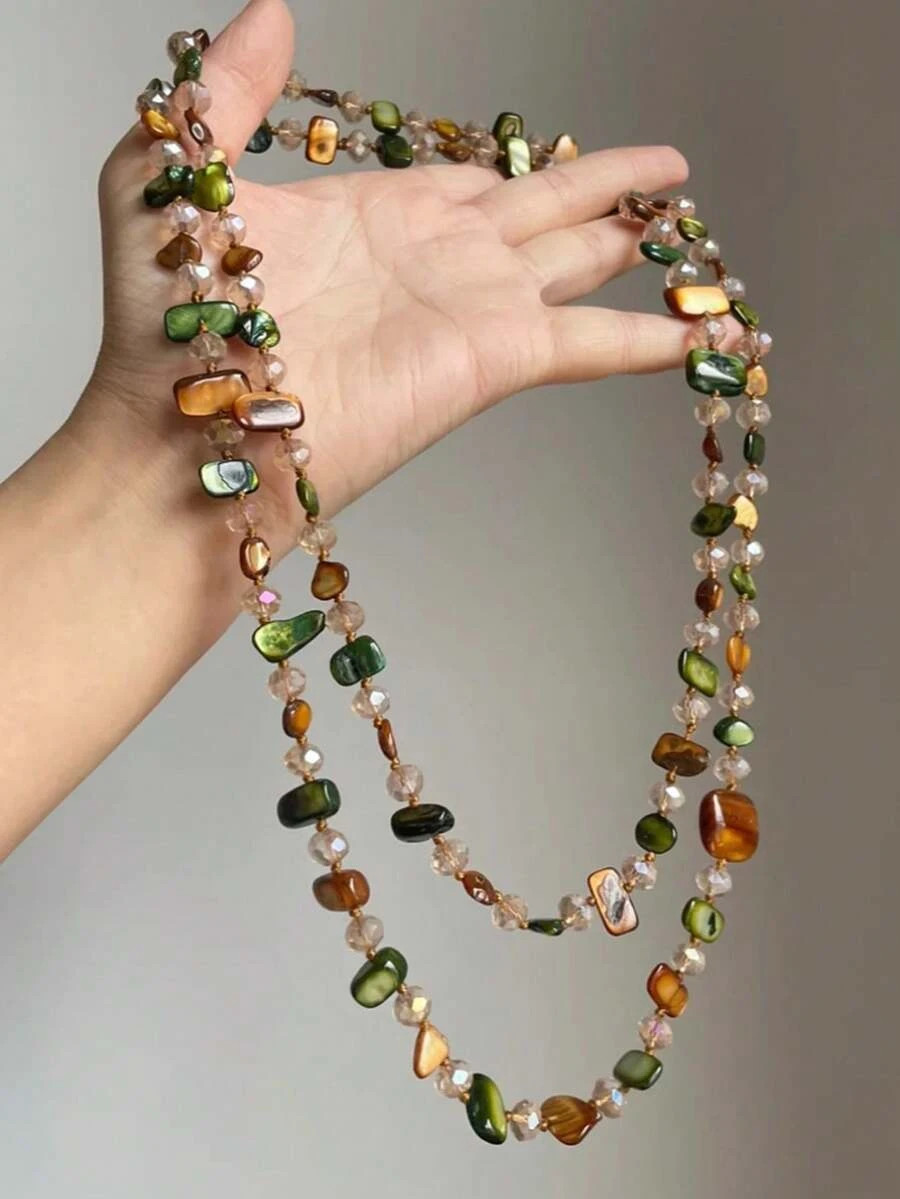 Boho Shell Necklace Double Layer Beaded Beach Jewelry Women Vintage