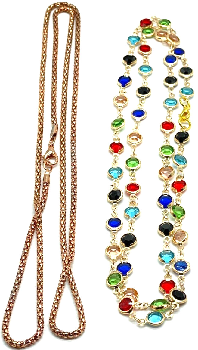 Necklaces 2. A 28″ Multi-Color Crystal, +32″ Rose Gold Chain 4 Different Looks