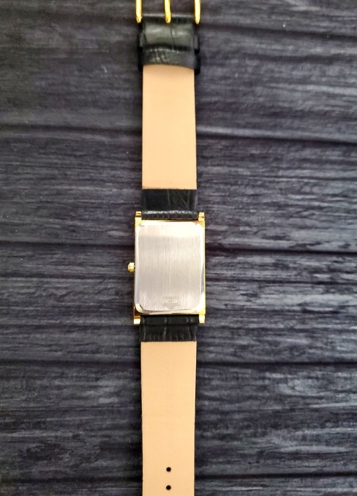Vintage Rectangle Tank Gld Wht Blk Men Dress Watch New Mov Batt-