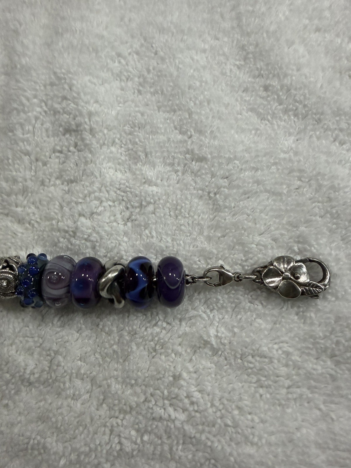 Trollbeads SS 7.5 inch Charm Bracelet with 17 Retired Charms in Blues & Purples
