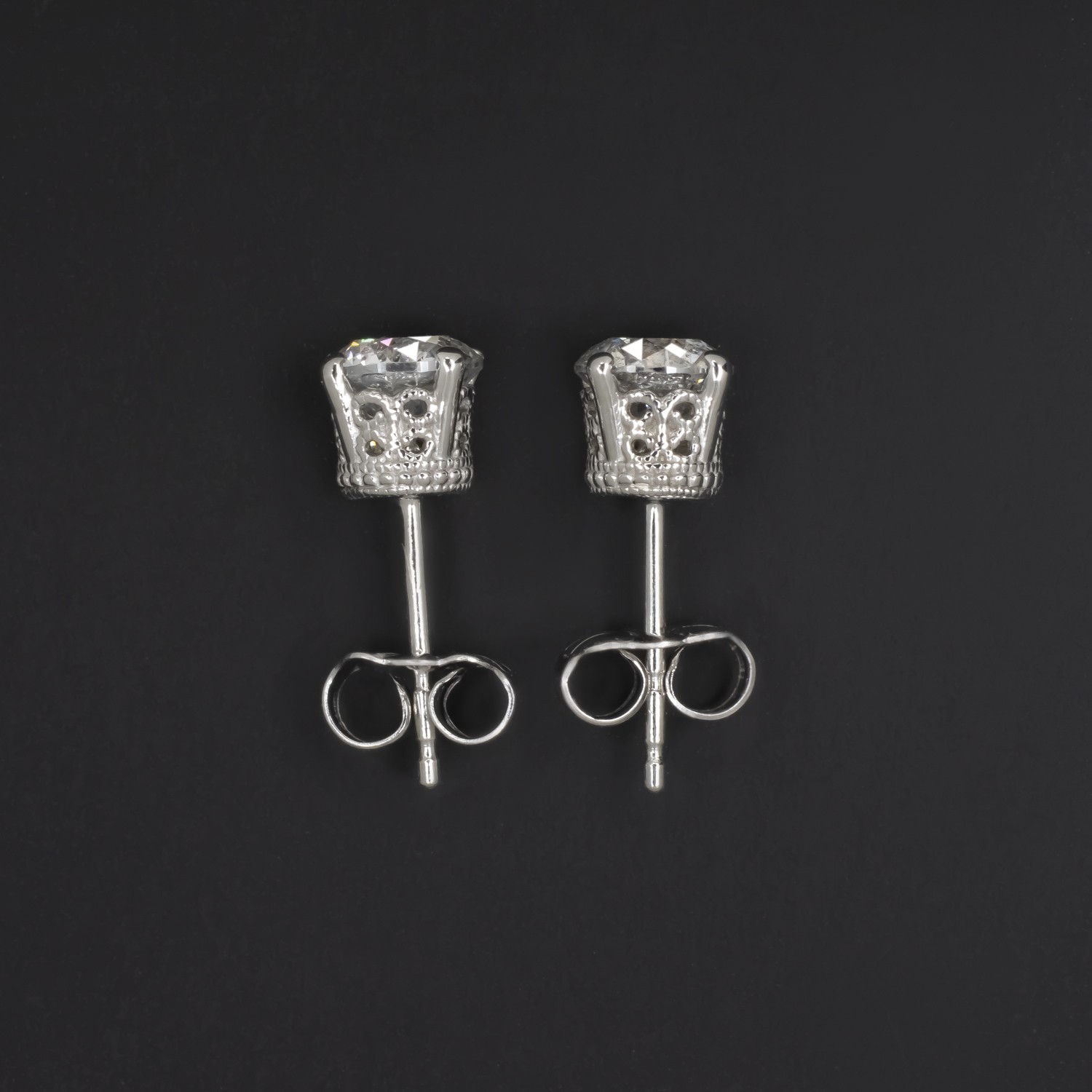 1.18ct VERY GOOD CUT NATURAL DIAMOND STUD EARRINGS ROUND CUT VINTAGE STYLE GOLD
