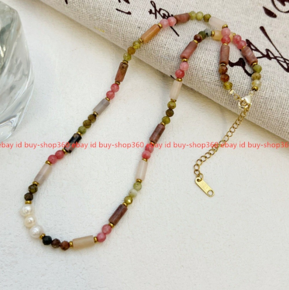 Natural Pearl Splicing Pink Strawberry Crystal Fresh and Sweet Necklace 41cm+6cm