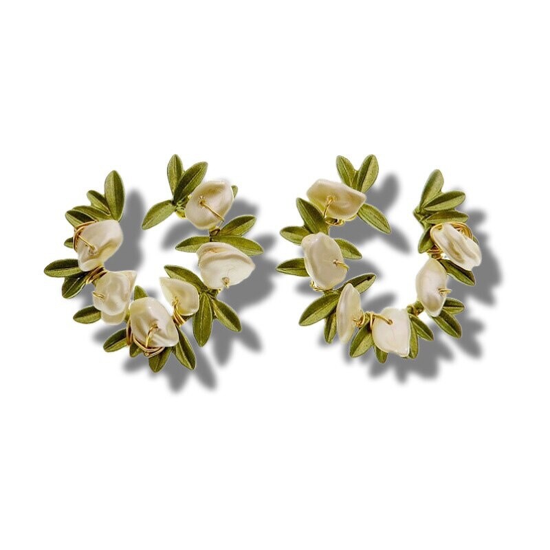 Luxury Orange Lily Of The Valley Earrings Vintage Pearl Plant Flower Party Gift