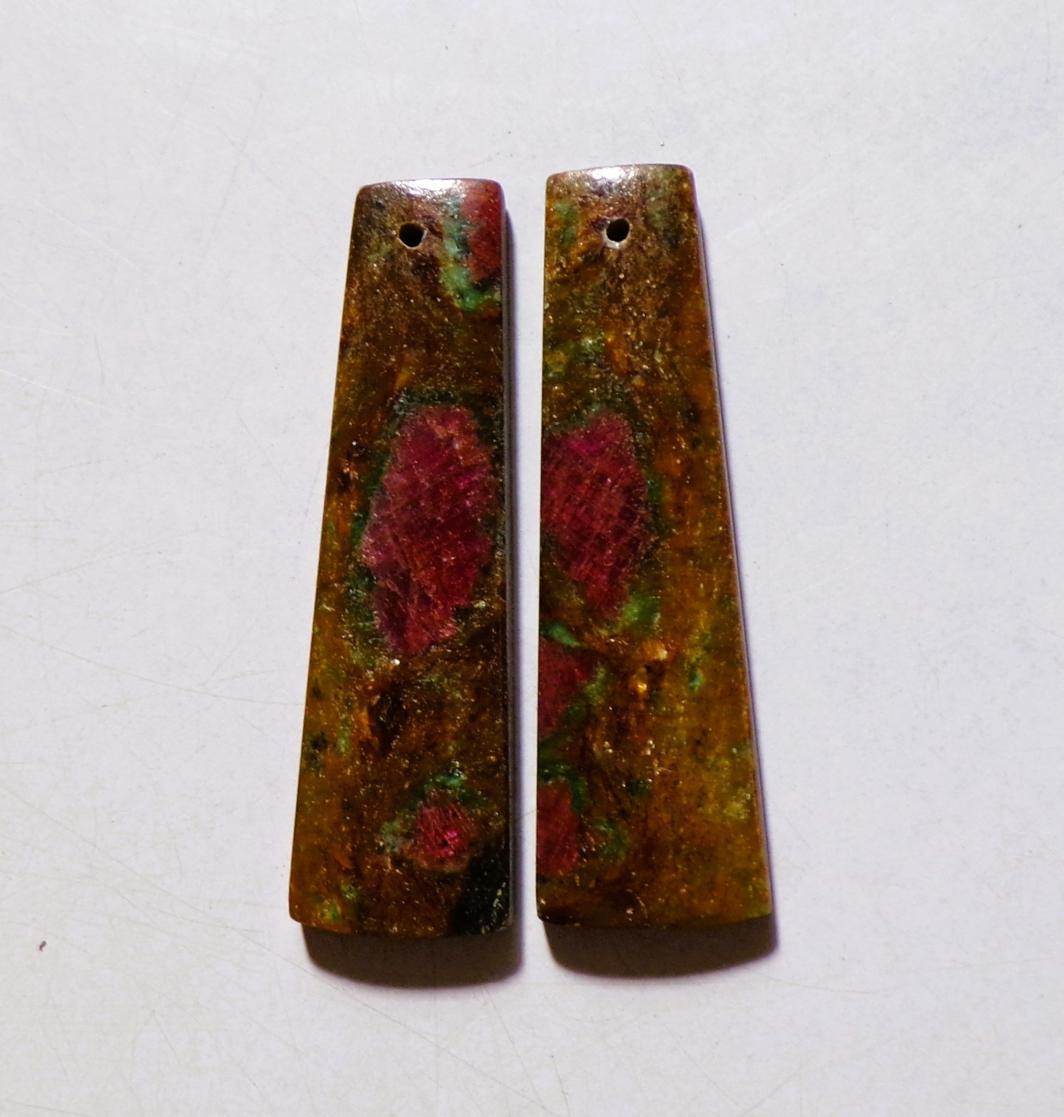 57.55 Cts Natural Ruby Fuchsite Drilled Cabochon Match Pair Gemstone 45X13MM 17