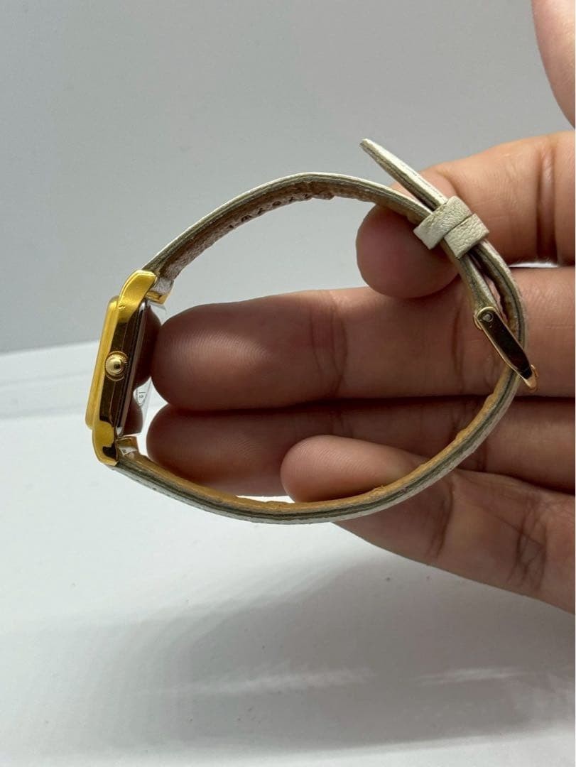 YEMA Wristwatch Watch Square Gold White Dial Roman Numerals Quartz No Box r#
