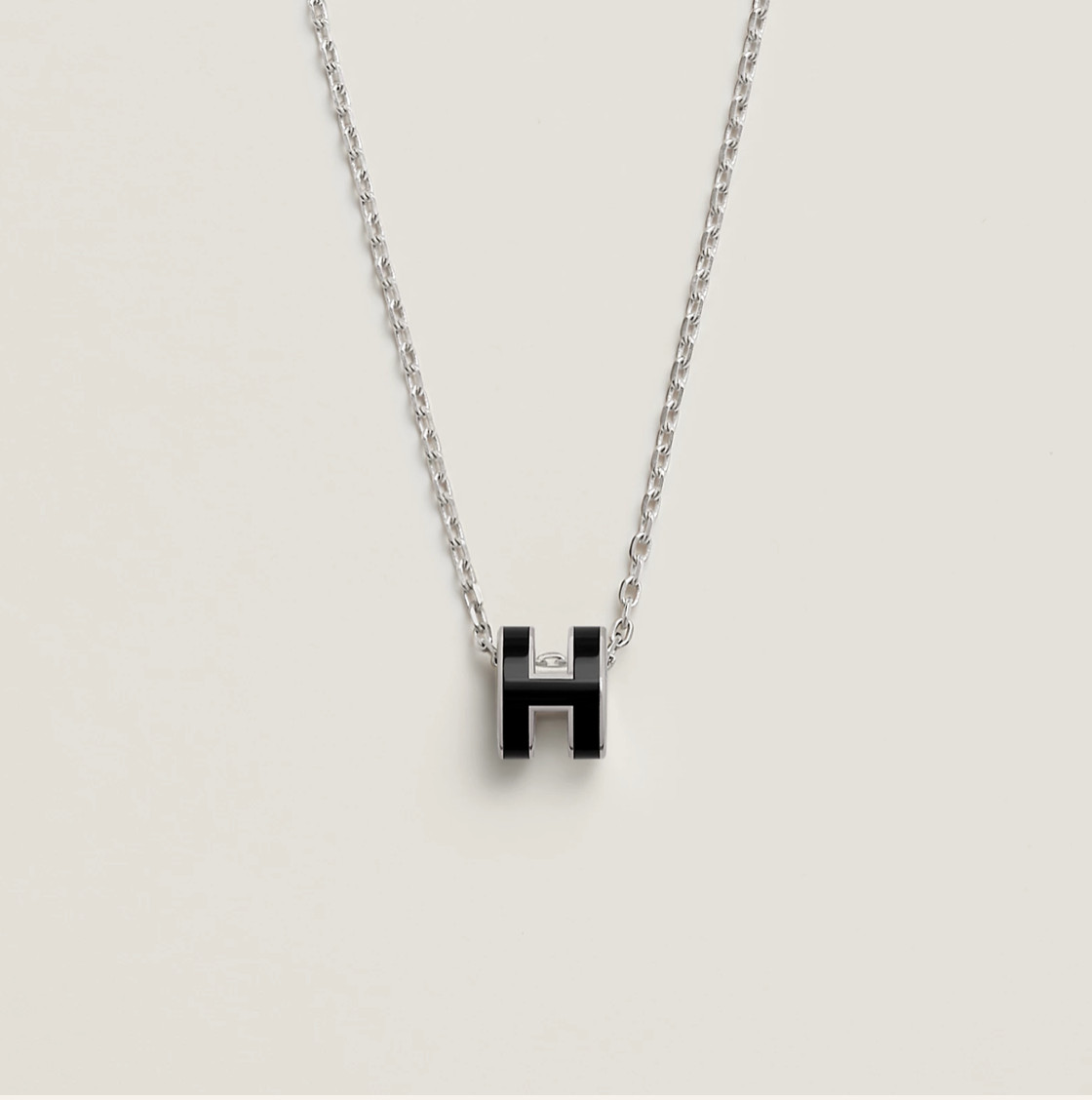 New Hermes Mini Pop H Pendant Necklace Noir Black with Palladium Hardware