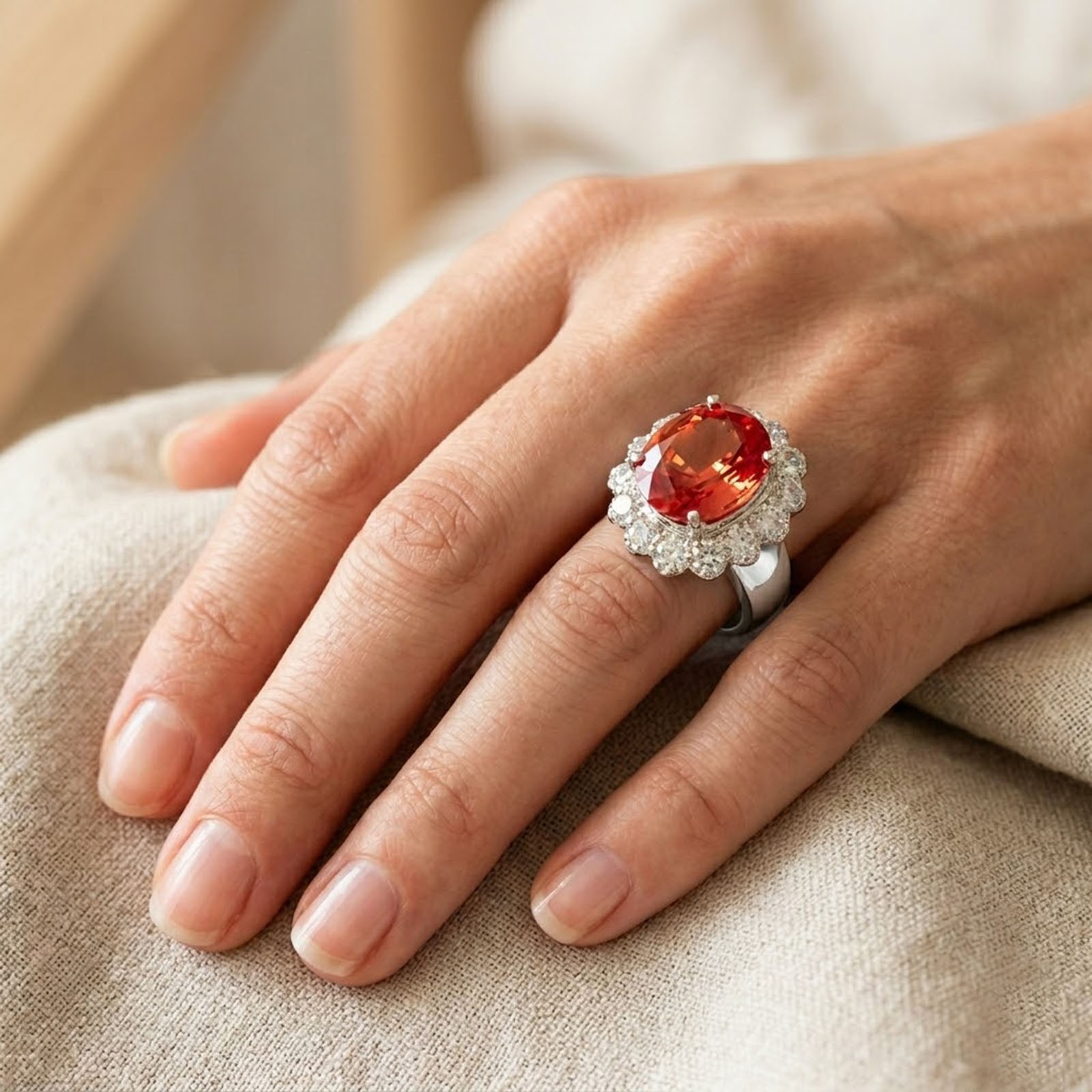 Striking Sunset Padparadscha Sapphire 9.35Ct 925 Sterling Silver Handmade Rings