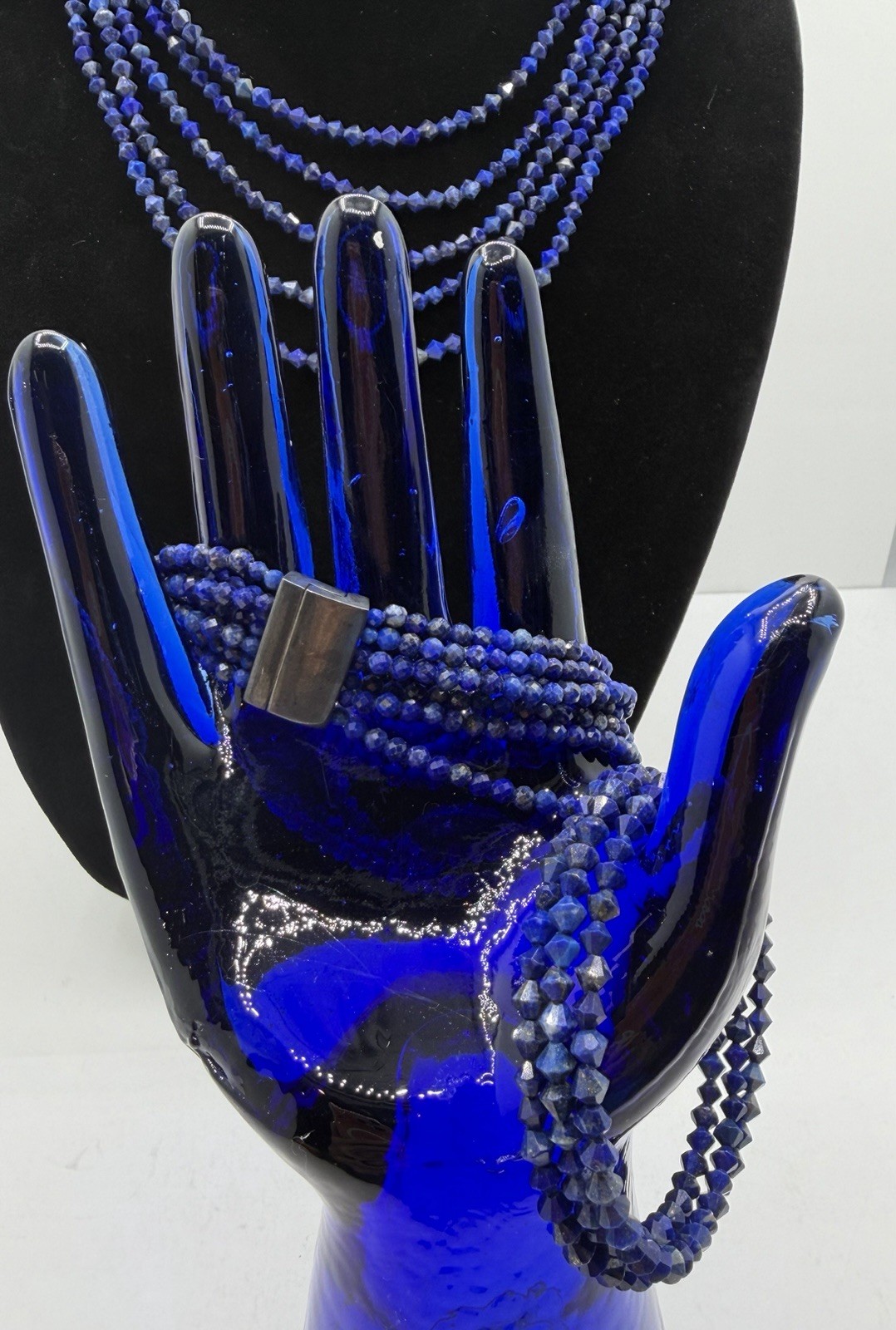 Jay King 5 Strand Lapis Lazi Waterfall Layered Sterling Necklace W/2 Bracelets