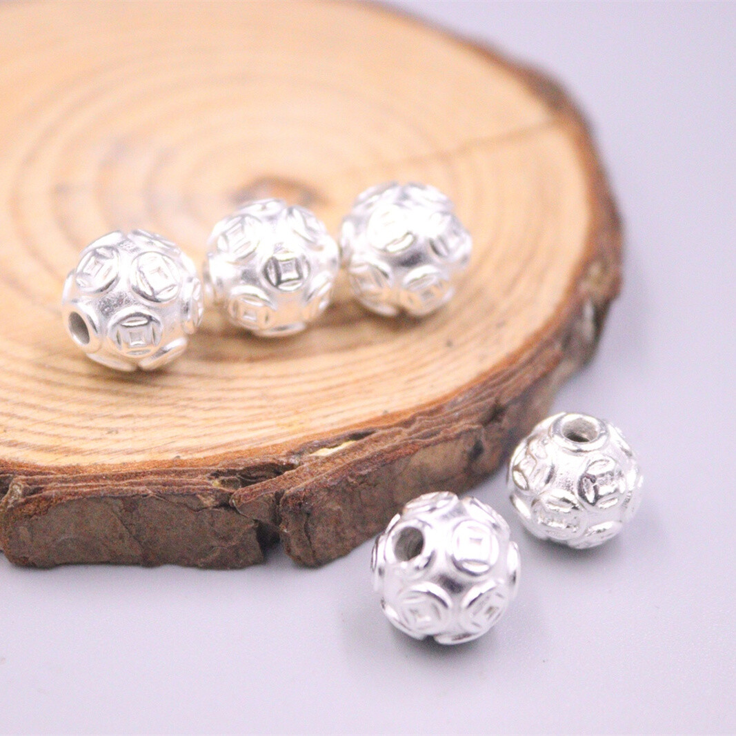 1Pcs Pure S999 Sterling Silver Men Women 10Mm Coin Ball Pendant