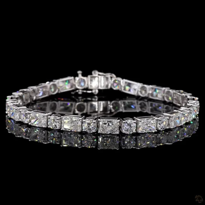 15.00 Ctw Mix Cut Lab Created Diamond Tennis Bracelet 14K White Gold Plated