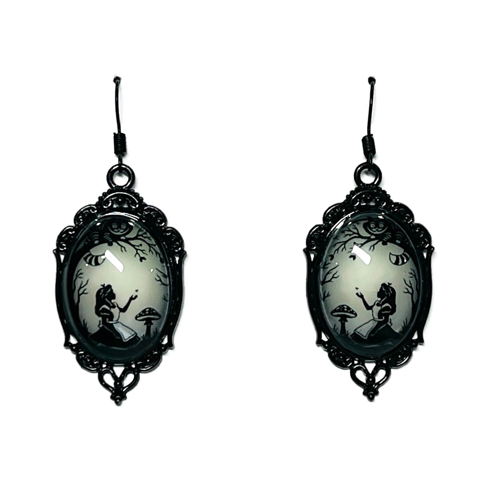 Alice in Wonderland Lime Aqua Blue & Purple/Violet Glow in the Dark Earrings